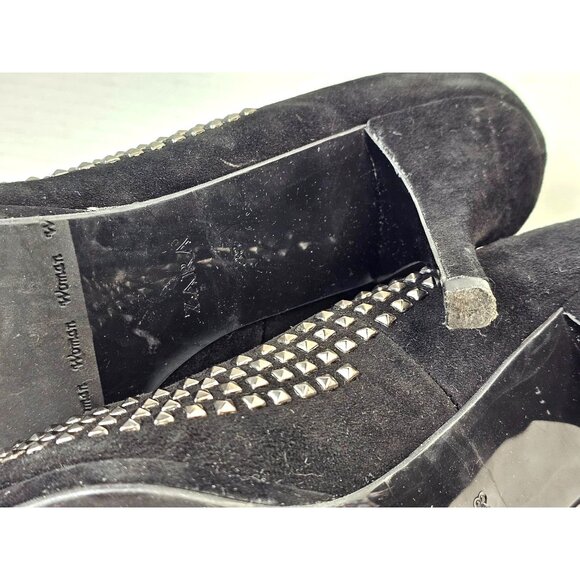 Zara Woman Black Suede Studded Peep Toe Heels Size 38 - Picture 10 of 10